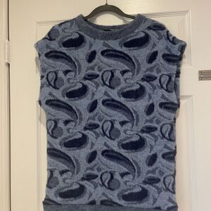 Zara Women's Navy/Lt blue Paisley Pattern Sweater Vest  M/L  Super‎ Soft